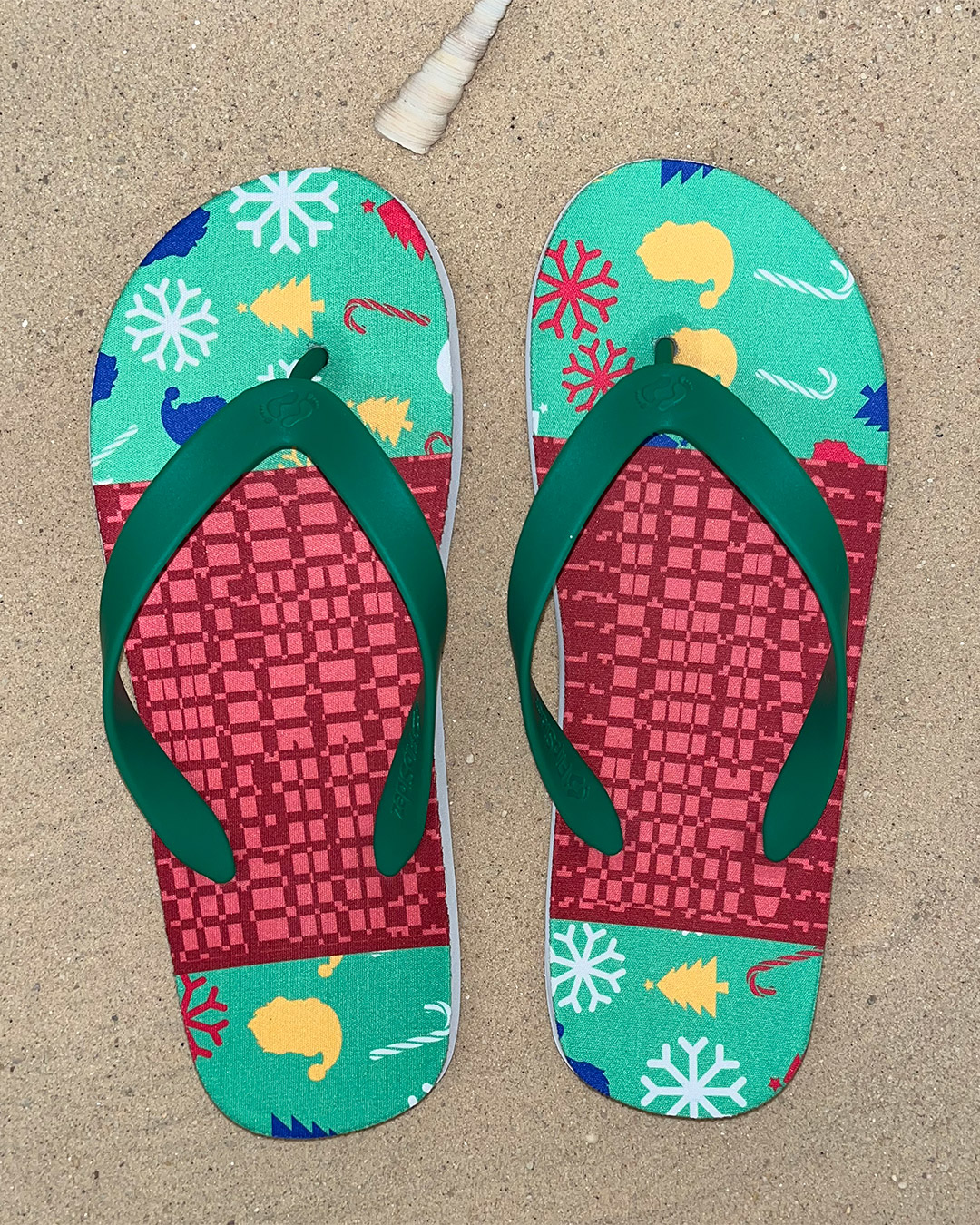 Christmas Hidden Angle flip-flops seen from above