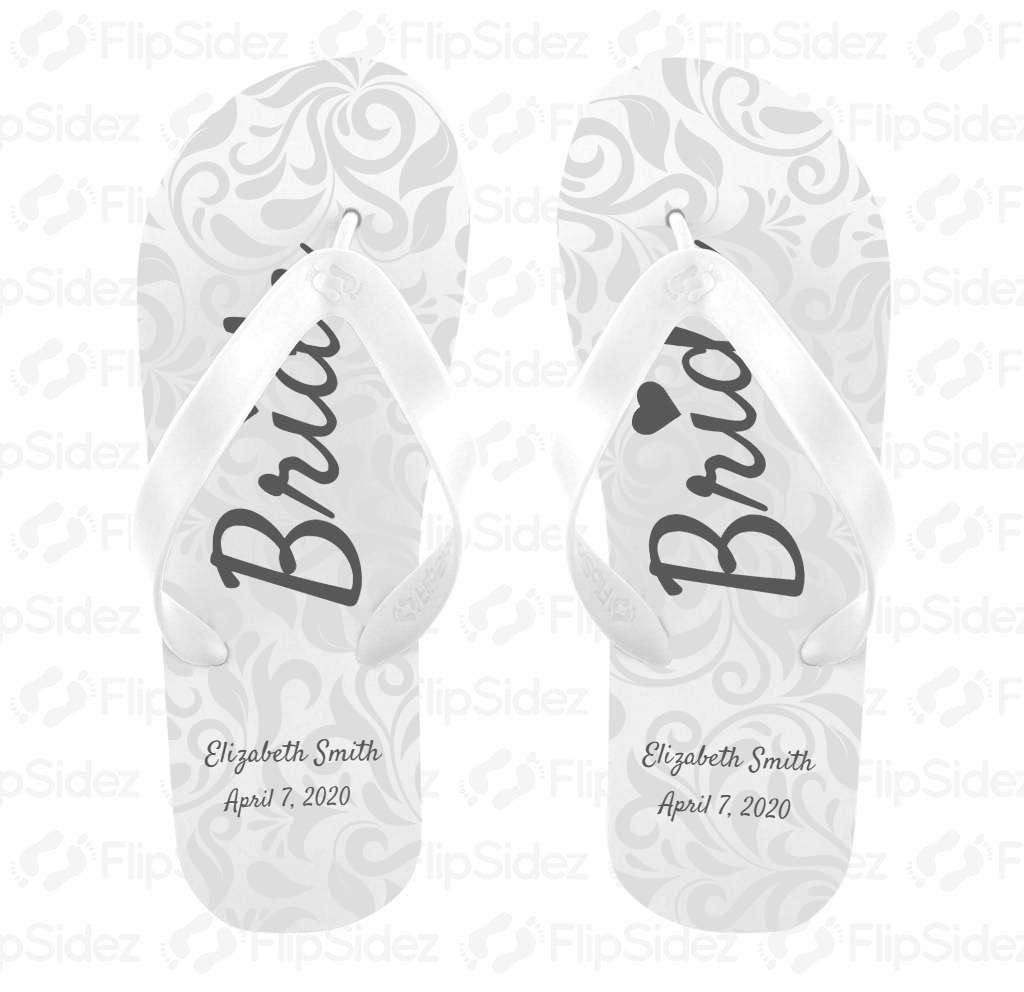 Bride, White Damask Flip Flops