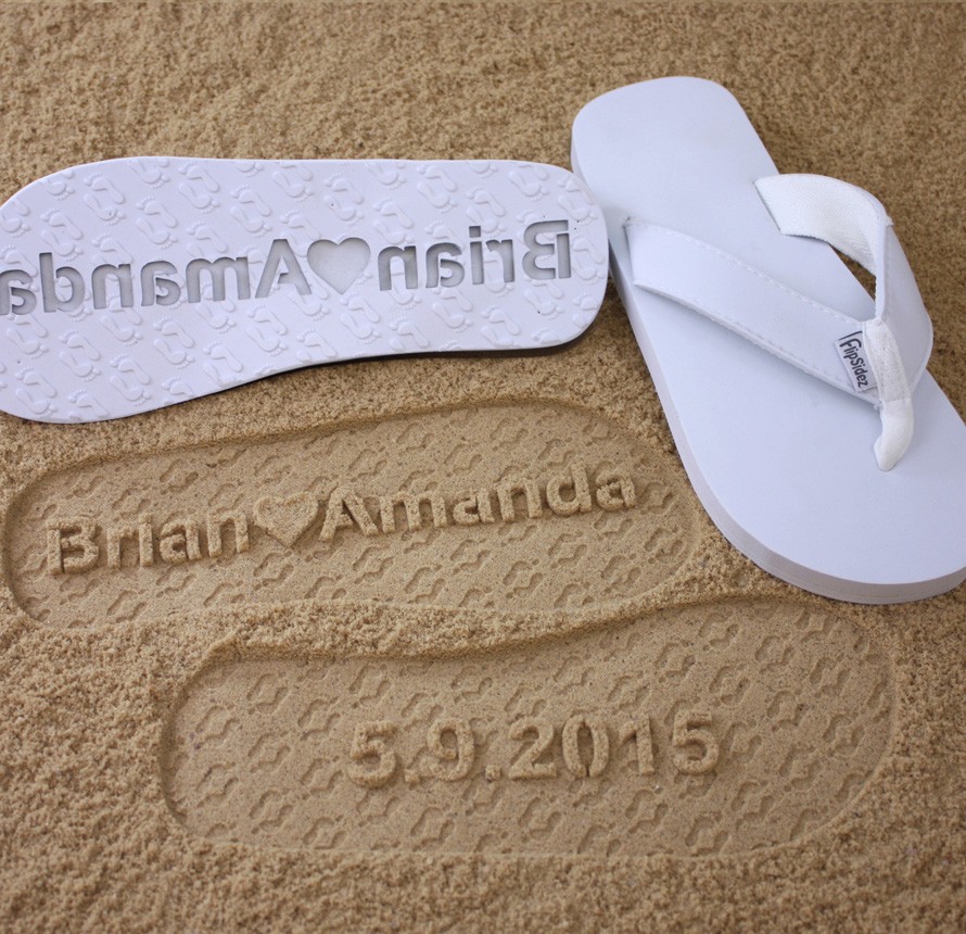 Wedding Flip Flops w/Personalized Kraft Tag (Black or White Available) MWF