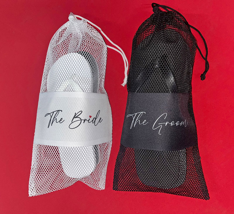 The Bride and The Groom drawstring bags