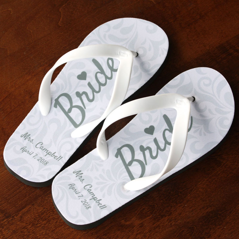 Bride flip flops with damask pattern
