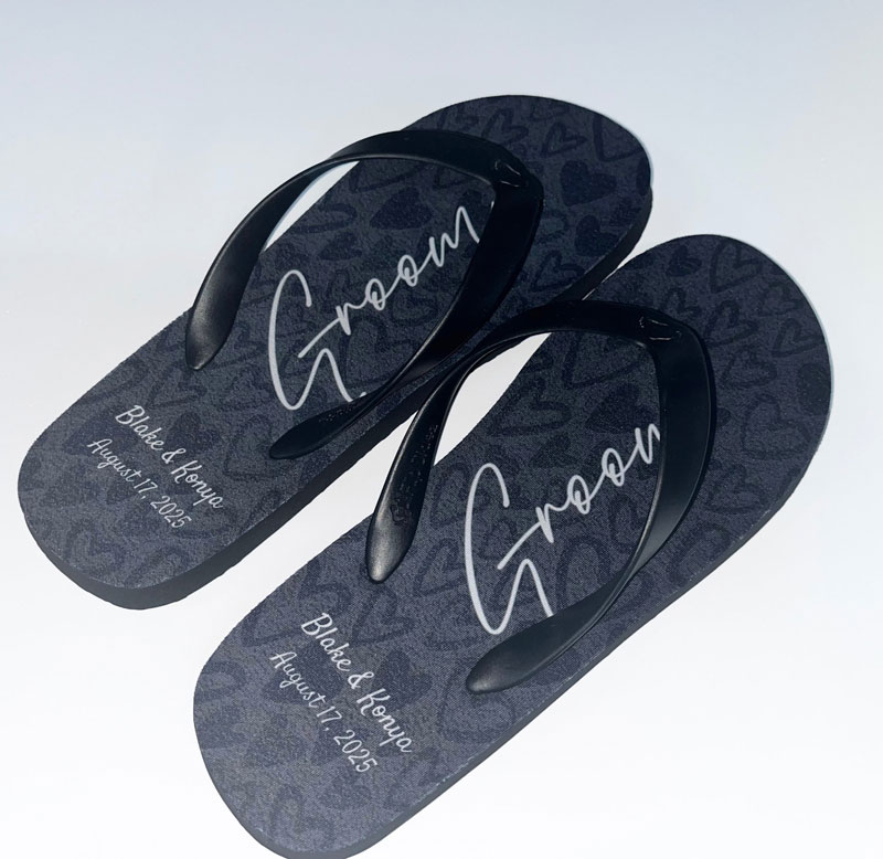 Groom flip flops with hearts pattern
