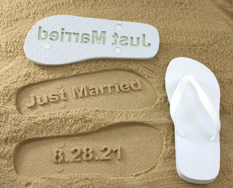 Just Married sand imprint in sand
